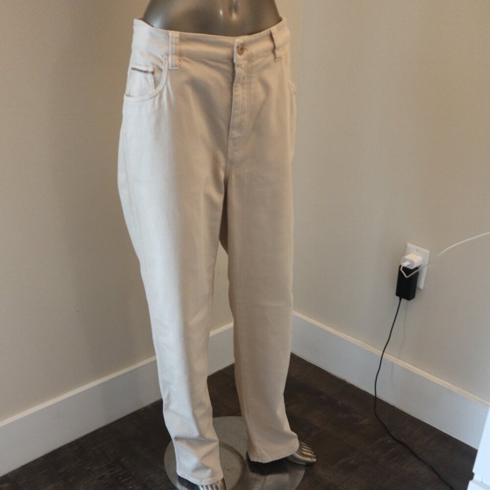 Brunello Cucinelli Monili Tab Jeans Beige Denim Relaxed Leg Skaters Size 12
